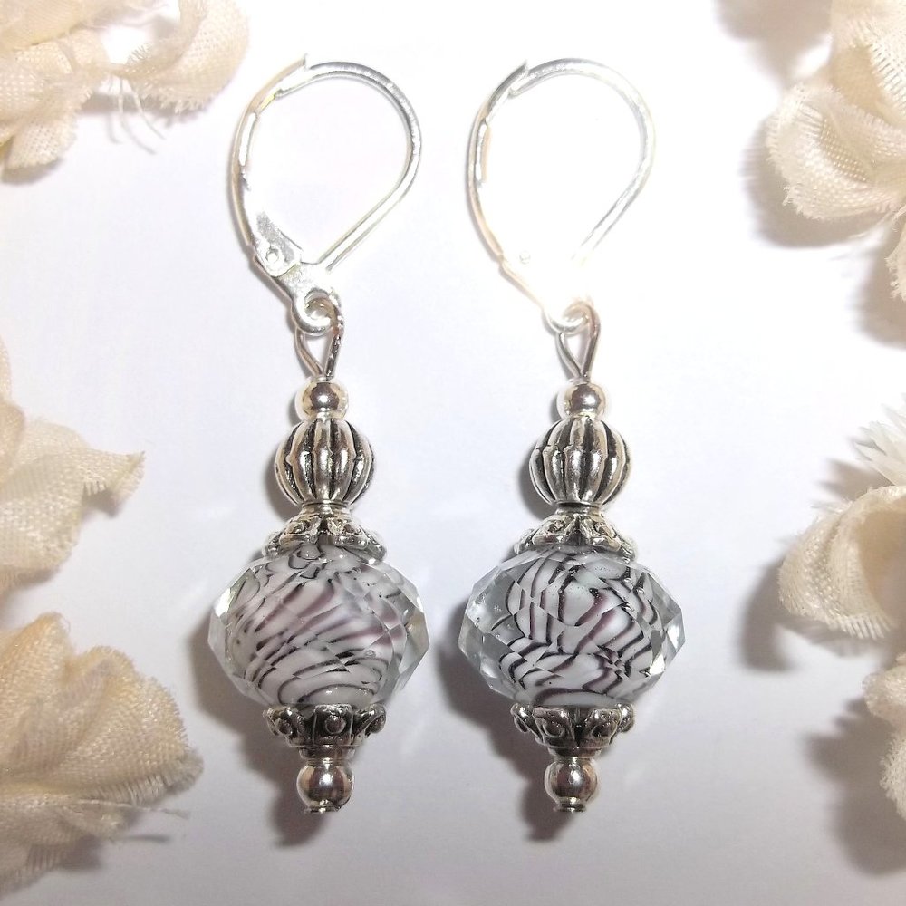 Silver and White Grey Earrings Dangle Drop Jewelry Gift Idea for Her NWT 8264